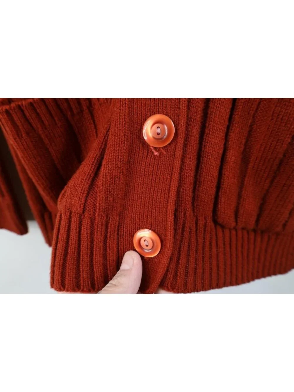 Vintage 70s Streetwear Womens Medium Blank Ribbed Knit Cardigan Sweater Orange